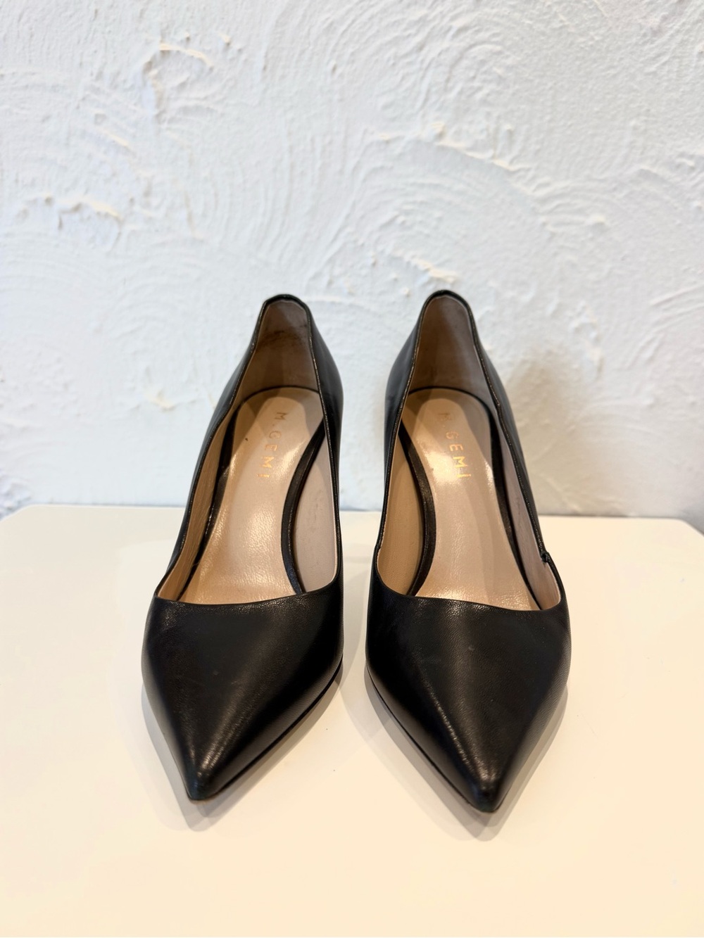 M. Gemi Black Leather Pointed-Toe Pumps